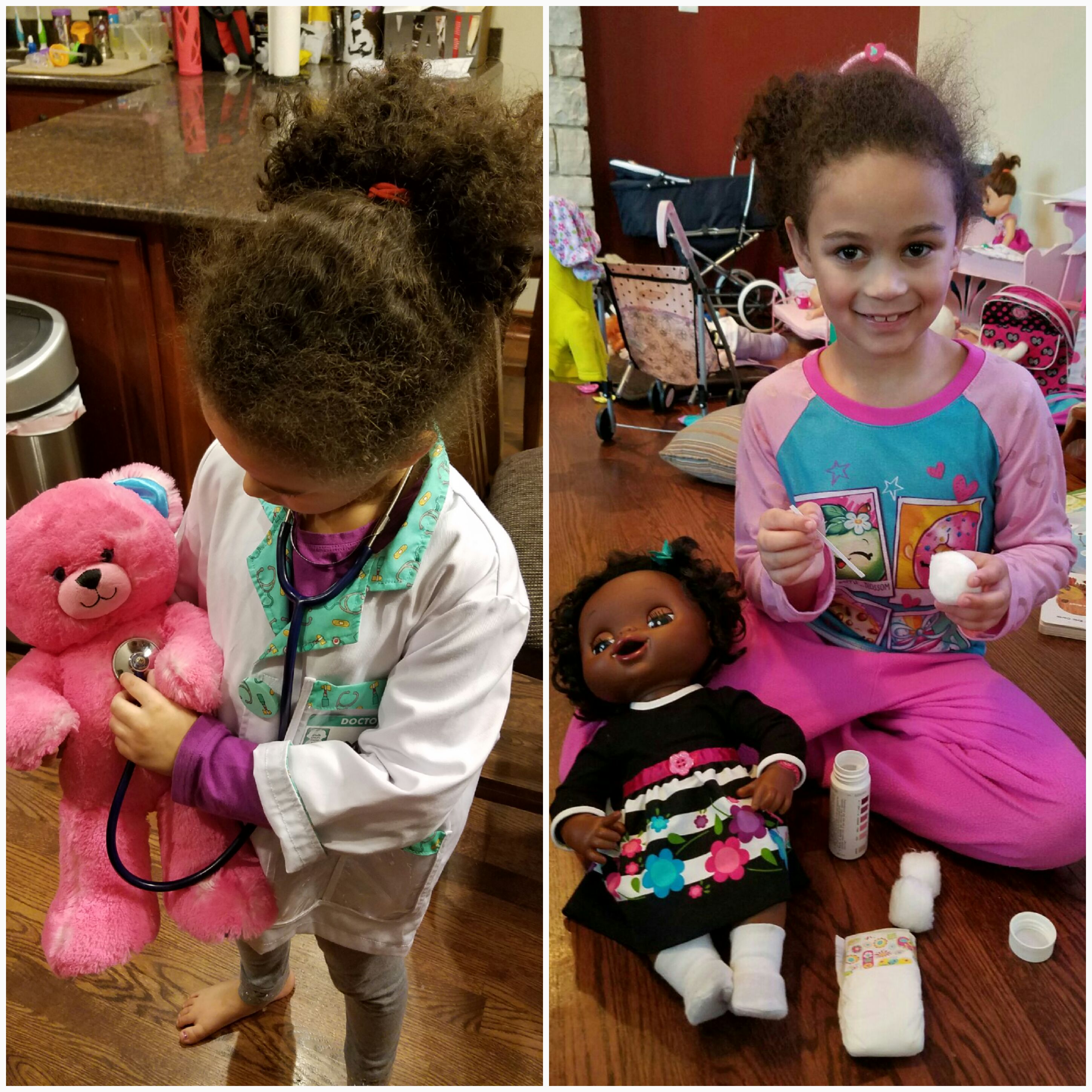 kids playing doctor with toys