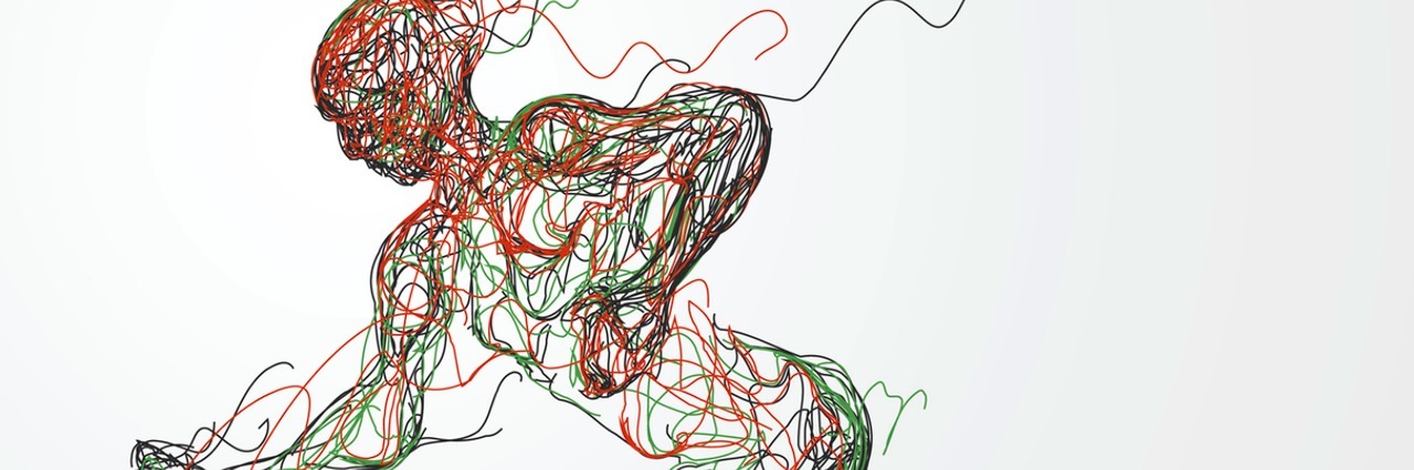 What Anxiety Feels Like Running man, colored lines drawing, vector illustration.