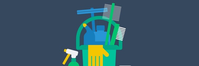 illustration of a bucket full of cleaning supples.