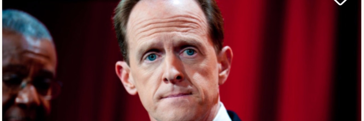 Pat Toomey, Betsy Devos, ACA, Guns and Mental Illness and Politics Photo of Pat Toomey with text "Buy Pat Toomey's Vote"