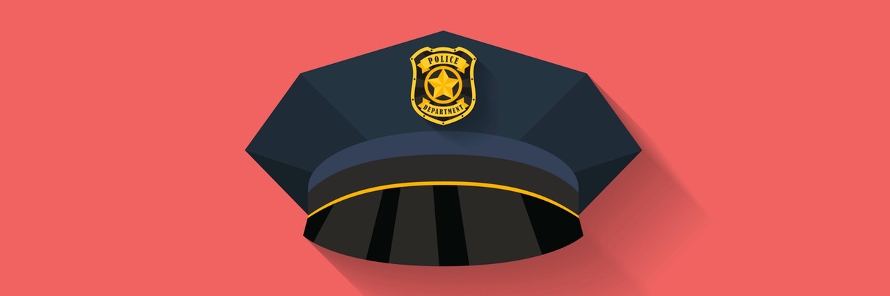 Thanking Police Officer Who Saved a Suicide Attempt Icon of Police hat, cop hat. Flat style