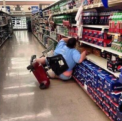 woman on scooter in grocery store