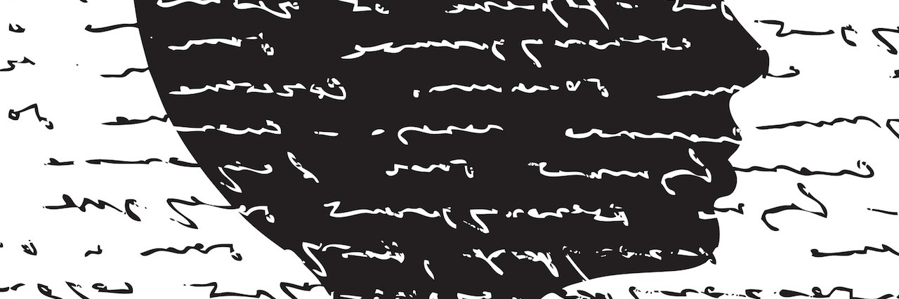 What My Depression Sounds Like sketch of a figure with words written on it