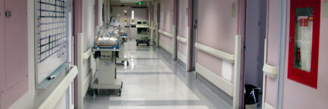 Hallway of a maternity ward in a Los Angeles, California hospital.