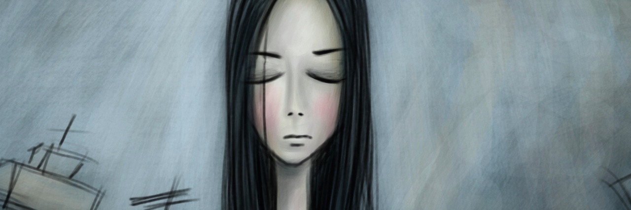 How to Help Me During a Meltdown as Someone on the Autism Spectrum Illustration of woman with eyes closed, on city street with buildings in the background