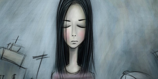 What Helps Me During a Meltdown as Someone on the Autism Spectrum Illustration of woman with eyes closed, on city street with buildings in the background