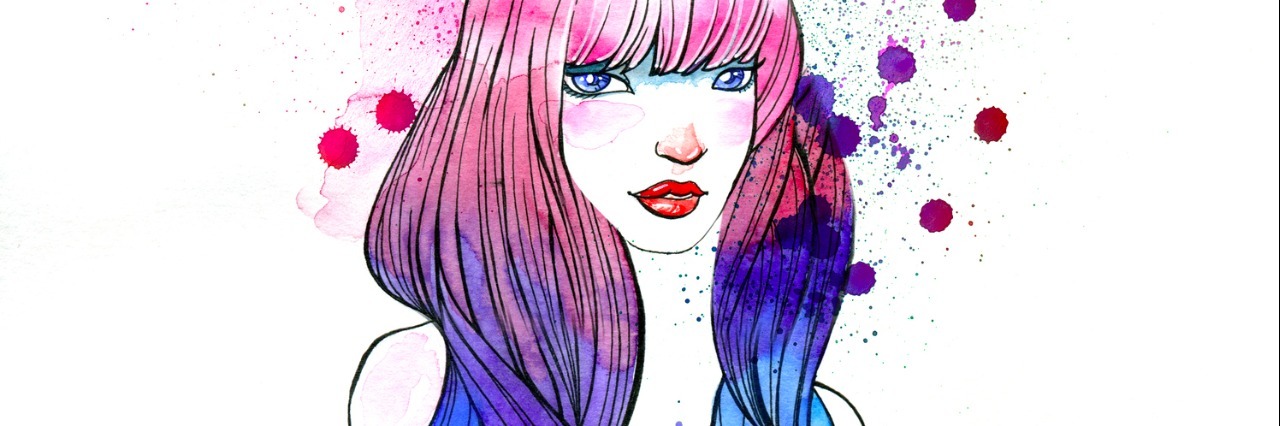 Stylish Illustration of a Girl with Purple Hair.