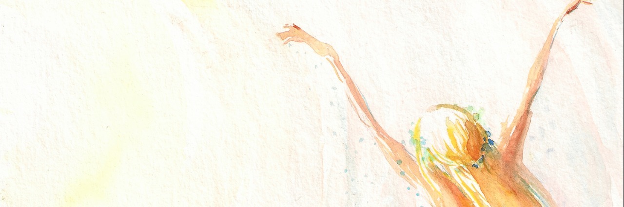 watercolor image of young woman flying