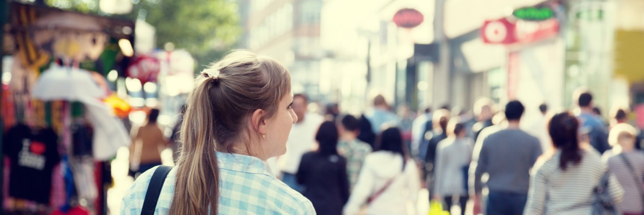 young woman on street of London