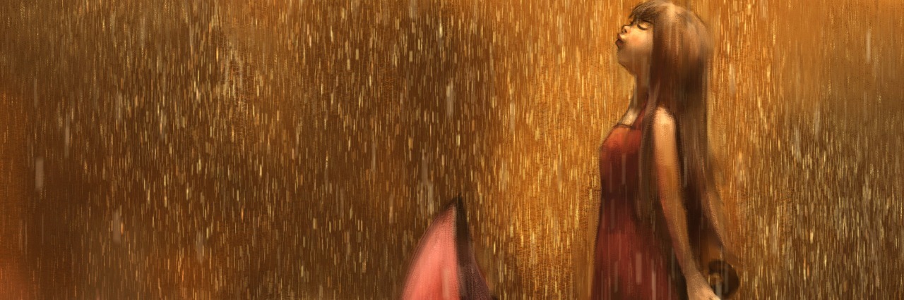 Even With Chronic Illnesses, I am Happy Girl with umbrella in the rain, digital painting illustration