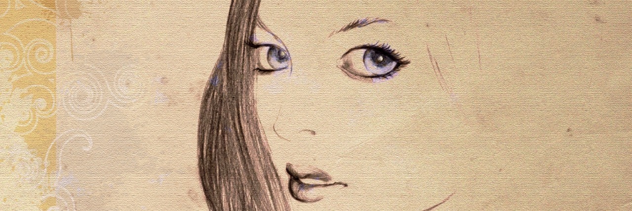 sketch of half a woman's face
