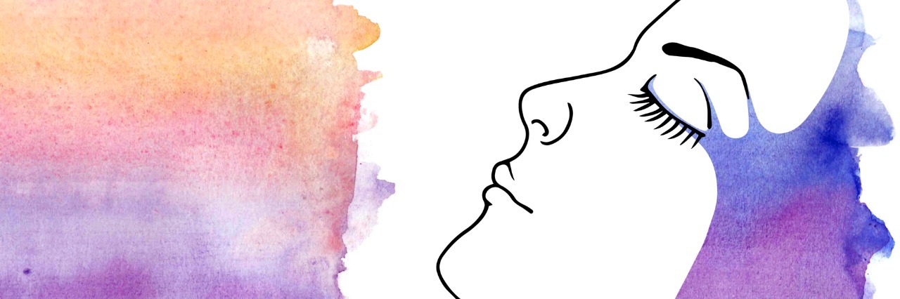 My Mother's Suicide Was Never About Hurting Me Woman portrait with watercolor painted texture.