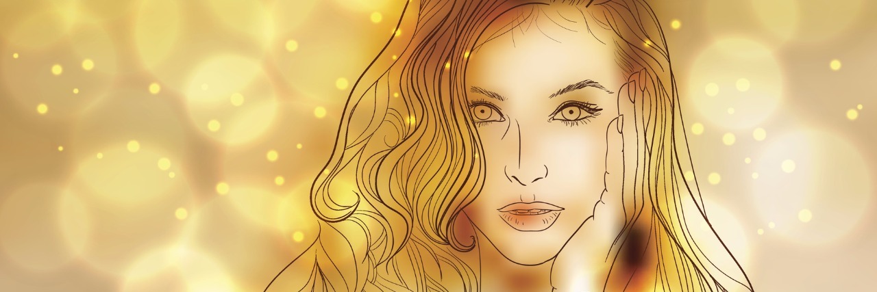 How You Can Have a Disease But Not Look Sick drawing of woman in gold tones
