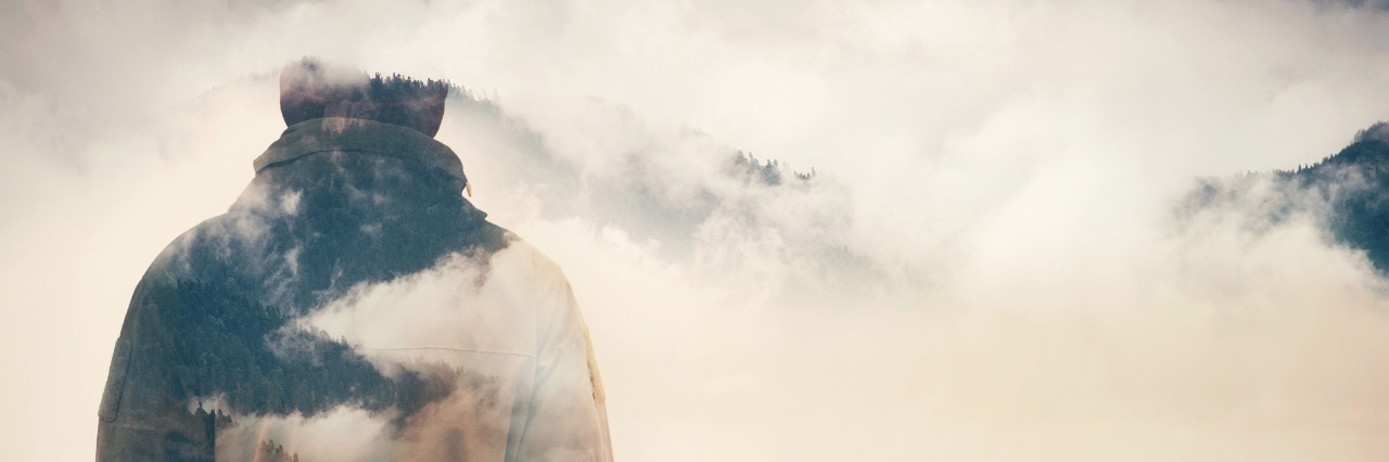 Myths About Male Suicide and Depression That Aren't True Double Exposure of Man and Cloudy Mountains forest Travel Lifestyle conceptual background