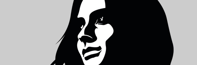Vector portrait of pensive long hair woman looking up