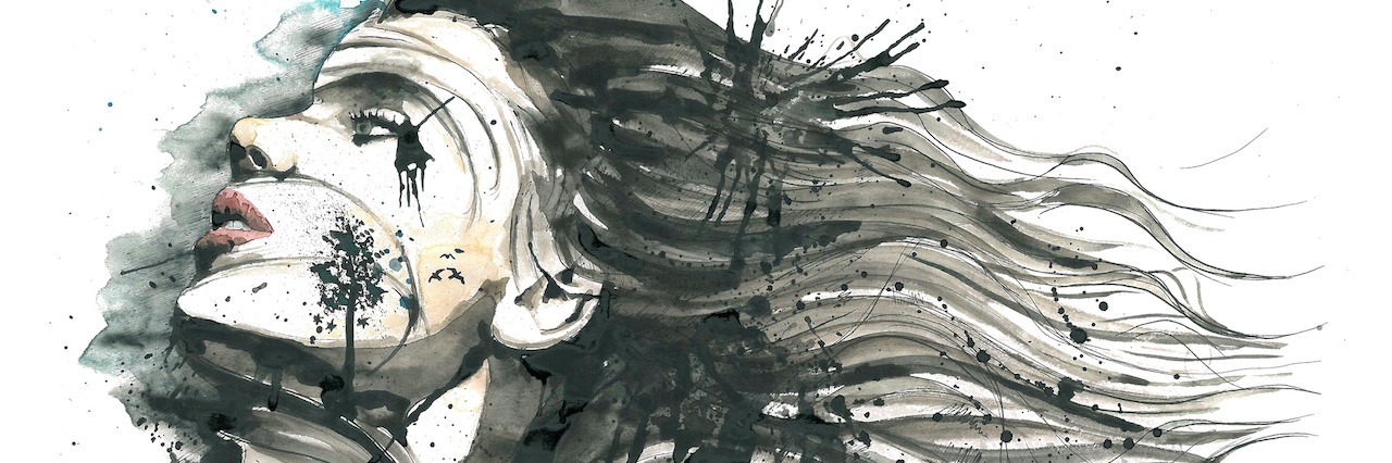 Being in a Bad Mood Is Not the Same as Being Suicidal a watercolor painting of a woman with her hair flowing behind her