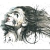 watercolor of woman with hair blowing back