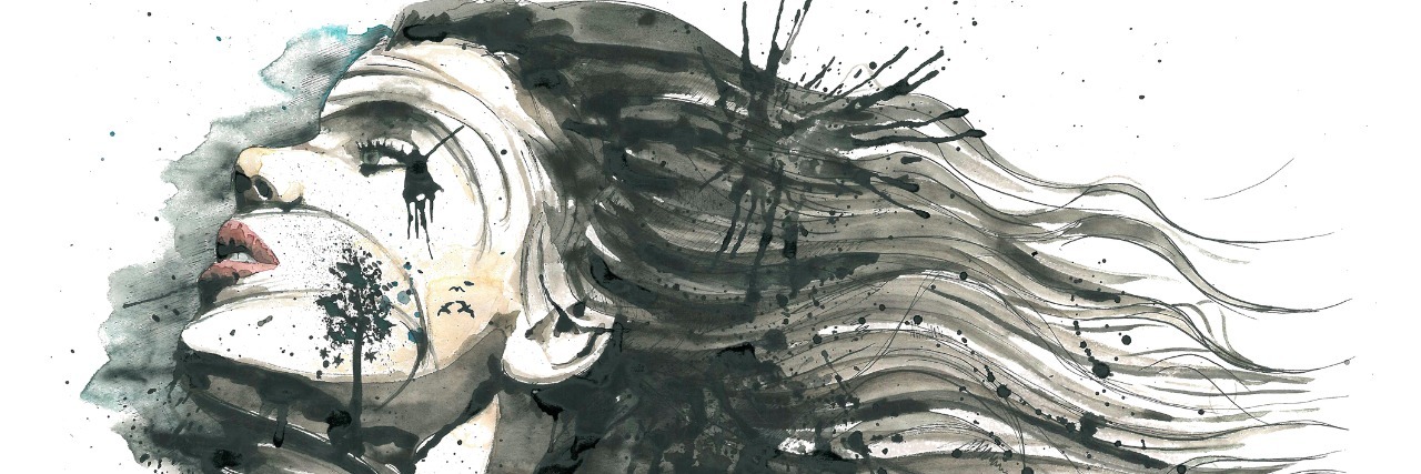 Why I Feel Judged For Leaving The House with Chronic Pain watercolor of woman with hair blowing back