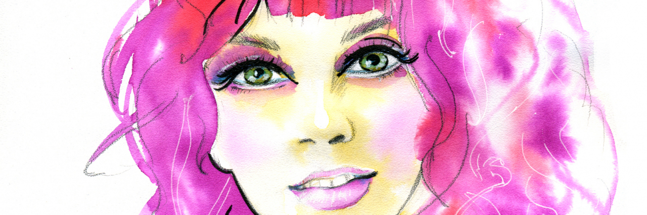 Watercolor of woman with pink hair