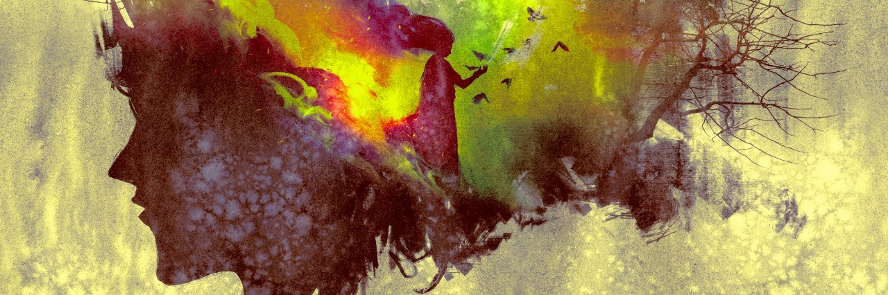 To The Girl Who Found Herself Again After Chronic Illness painting of double exposure concept with lady portrait silhouette and woman in forest