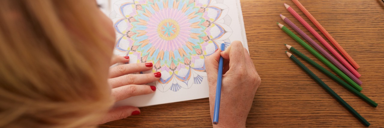 6 Self-Care Ideas for When the Outside World Is Too Much Drawing in adult coloring book