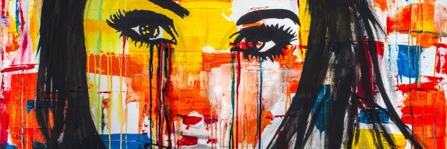 The unseen emotions of her innocence is an acrylic painting, Ink and watercolor on Canvas of a young women crying colors..Sometimes our outward appearances mask what going on inside us.