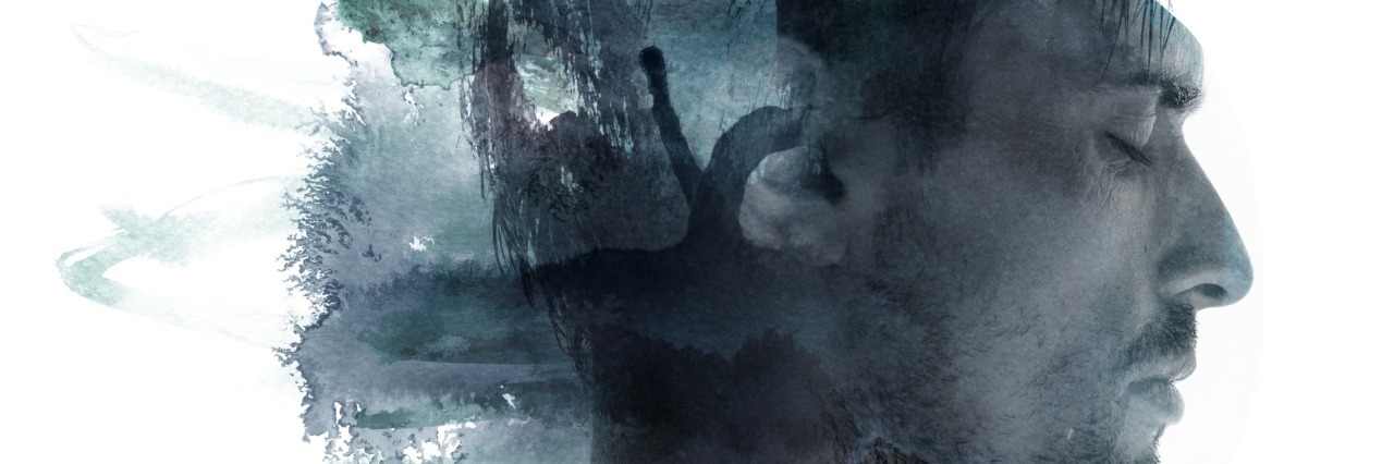 I Don't Have to Define Myself by My Bipolar Disorder Meditative portrait of attractive man combined with watercolor drawing