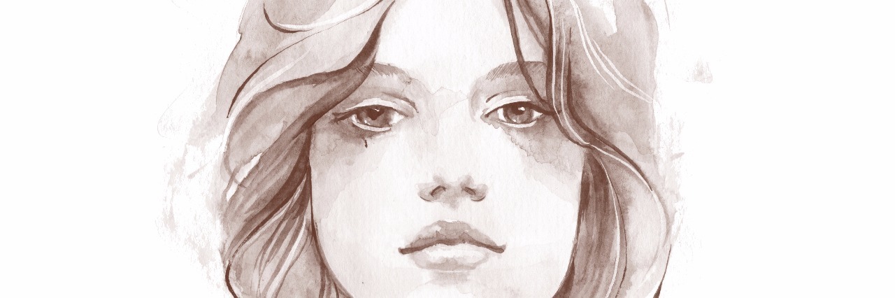 What Anxiety Feels Like to Me Portrait of a young girl. Watercolor illustration 1