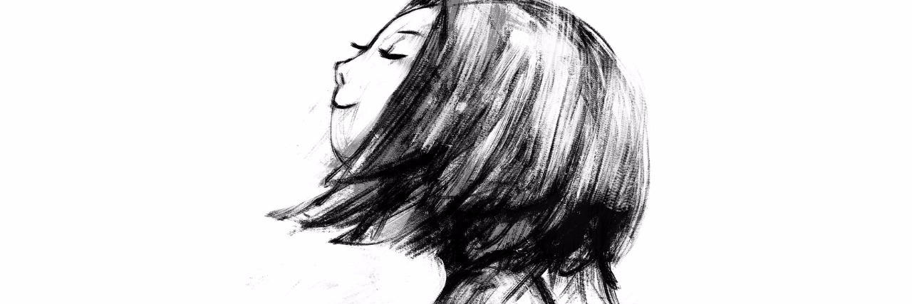 I Won't Let My Eating Disorder Control Me Anymore digital painting of little girl on meadow, acrylic sketched on canvas texture