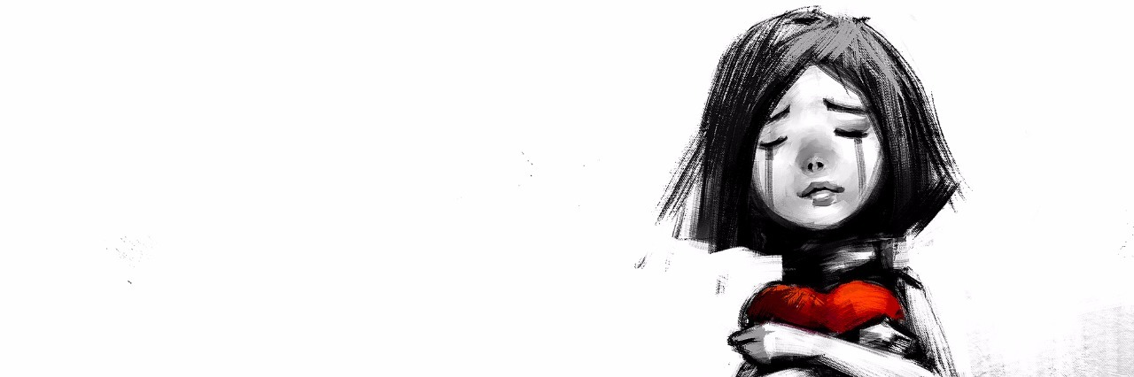 Depression Makes Me Feel Like I'll Never Have Love in My Life digital painting of girl crying with red heart, acrylic sketched on canvas texture