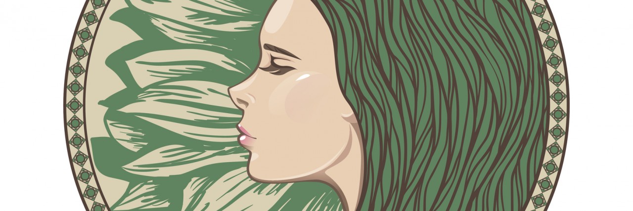 Anxiety Makes It Hard to Know if I Want to Be Alone or With Others Vintage Girl Portrait in Ornate Circle Frame. Vector Illustration. Art Nouveau Style. Hand Drawn Hairstyle. Beautiful Mermaid Face.