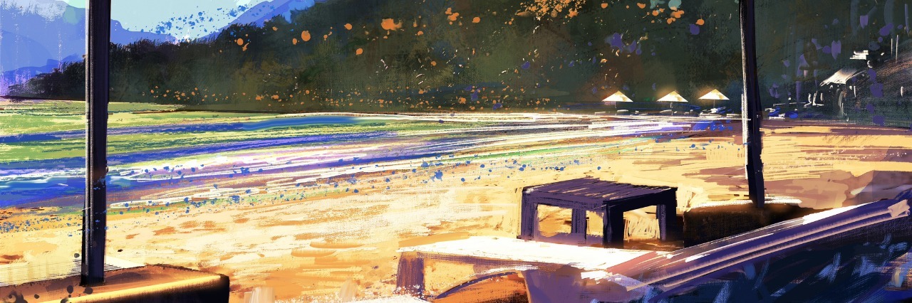 'Feeling Better' Is Not as Simple as You Think colorful painting of sun umbrellas and loungers on beach