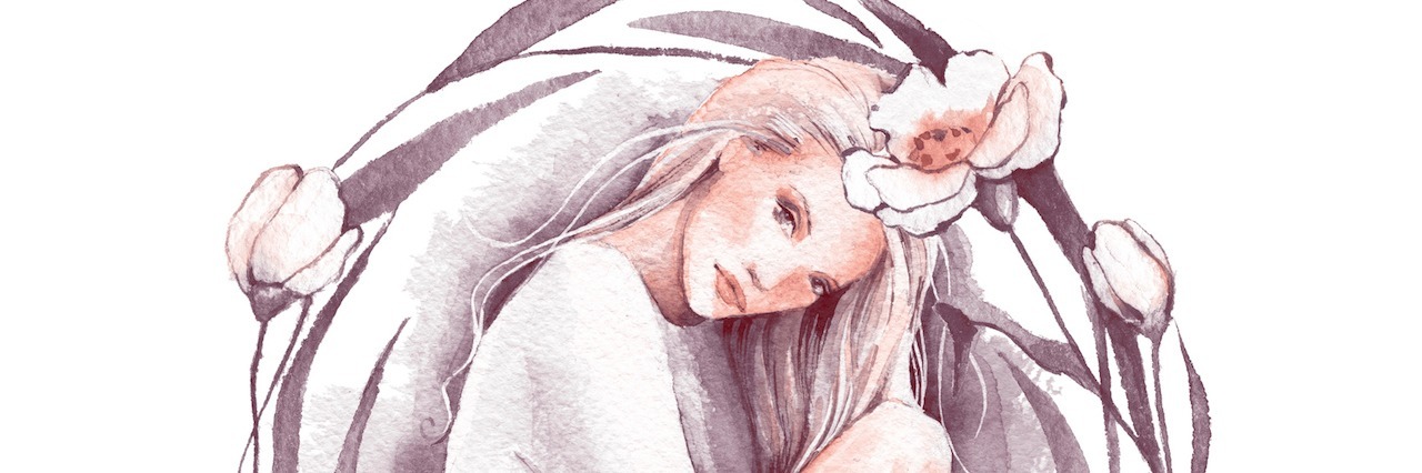 PTSD: Telling Loved Ones About Your Trauma A watercolor of a woman sitting in flowers