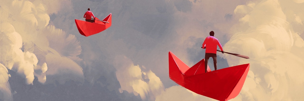 Letter to My Younger Self About My Mental Illness men on red paper boats floating in the cloudy sky