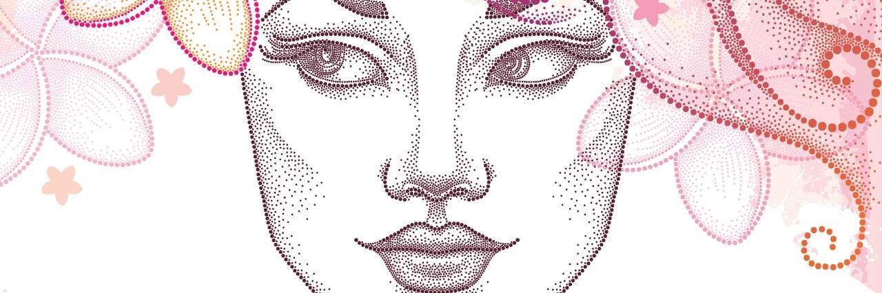 Learning to Appreciate Celiac Disease drawing of a woman's face with pink hair and a plumeria