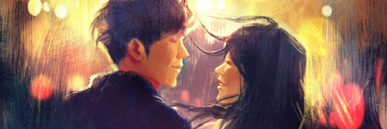 illustration of a couple looking at each other
