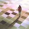 business woman standing on the floor with graphic pattern tiles,illustration painting