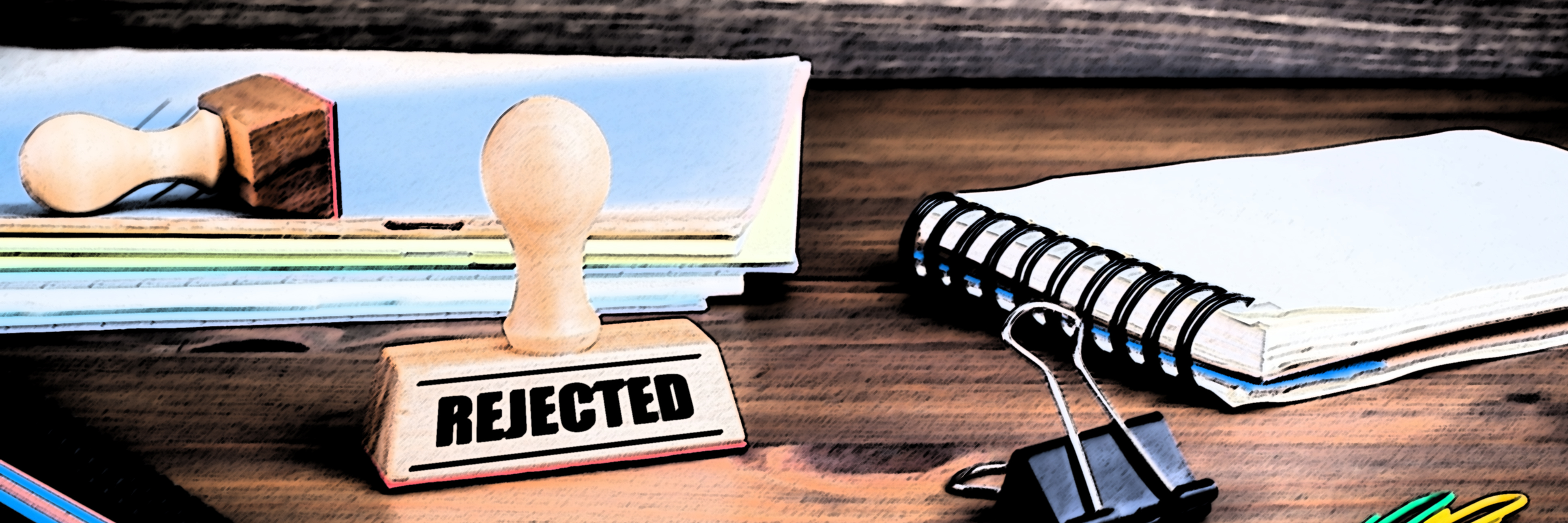 Department of Work and Pensions Fails U.K. Citizens With Disabilities Rejected. Rubber stamp on desk in office.