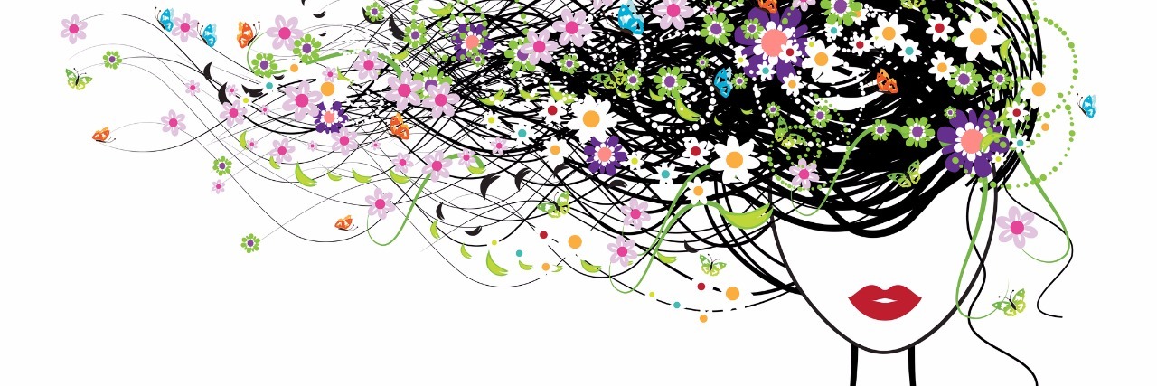 What I've Learned About Life With Interstitial Cystitis, Endometriosis drawing of woman with long hair with flowers flowing to the left