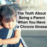 Mother and child,cute little girl resting on her mother's shoulder with text the truth about being a parent when you have a chronic illness