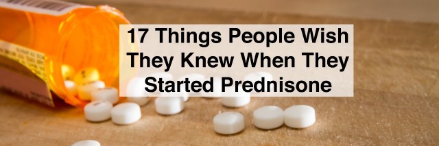 White pills spilled out over some wood with text 17 things people wish they knew when they started prednisone