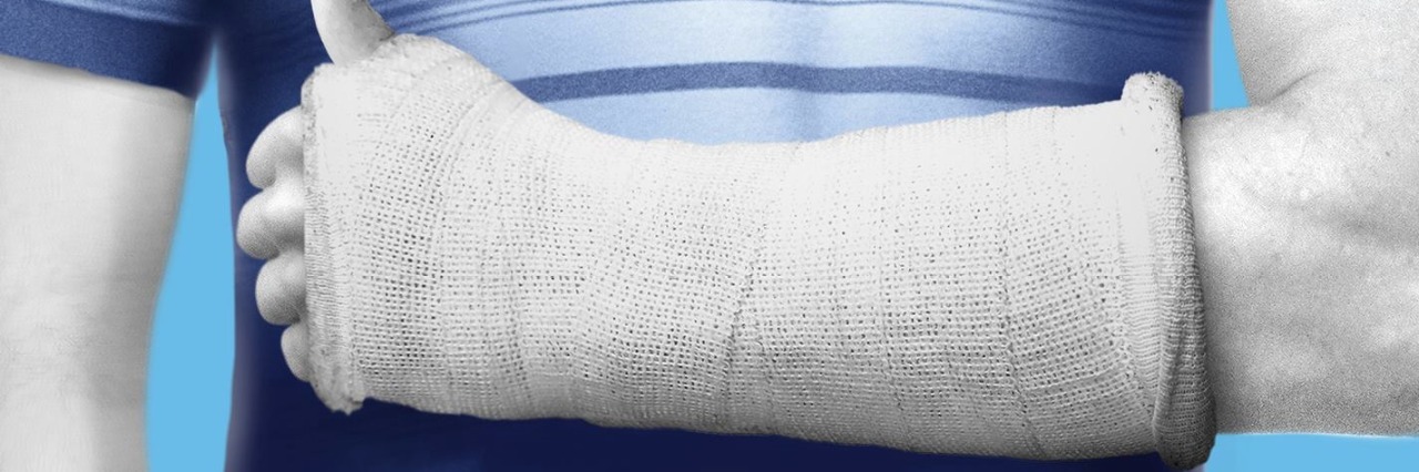 Thanks for 'Dear Evan Hansen' From a Person With Social Anxiety poster for Dear Evan Hansen showing teen in polo shirt with cast on arm giving thumbs up sign