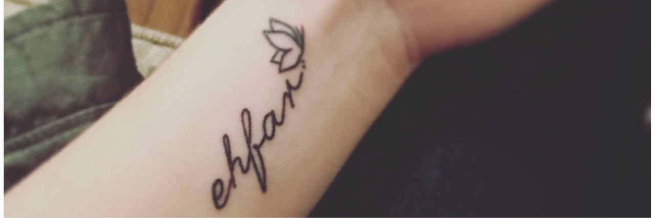 The Tattoo I Got for My Sister, Who Died From Centronuclear Myopathy envelope with sister's name on it and picture of woman's tattoo