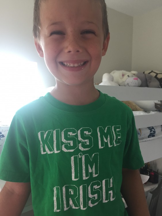 boy wearing kiss me im irish shirt