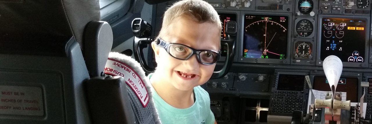 Miracle Flights Help Us Roll With My Son's Rare Disease "Little Levi" Krystosek tours the cockpit before his Miracle Flight.
