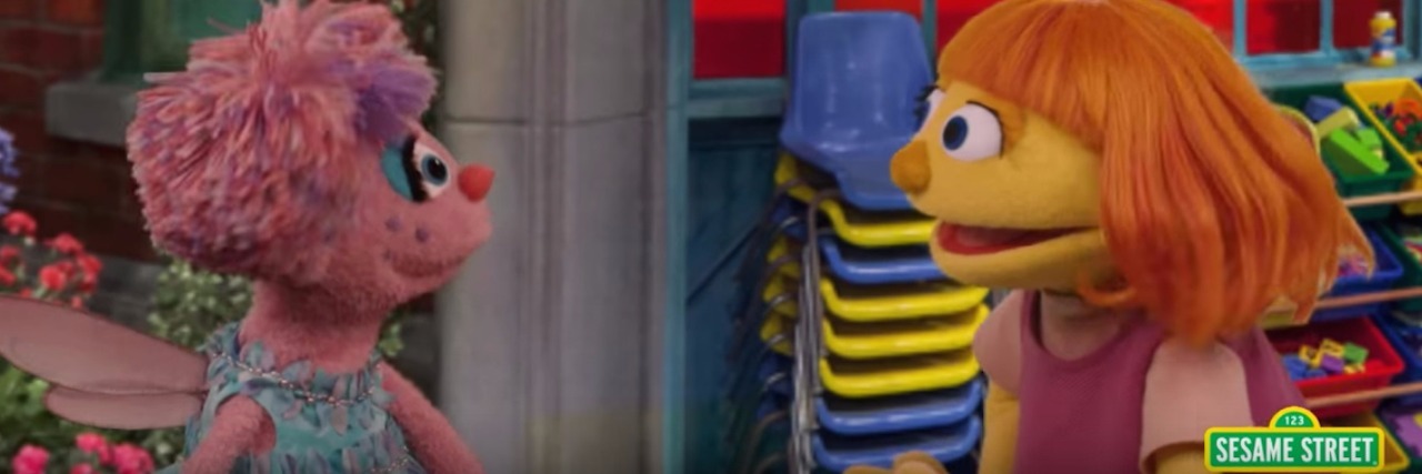 How 'Sesame Street' and Julia Can Help Children Understand Autism Julia, a new character on Sesame Street, talking with another character