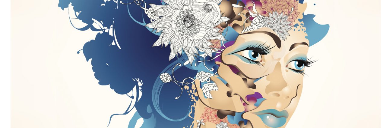 Healing From Childhood Abuse and Learning to Love Surrealistic girl with flowers. Vector illustration