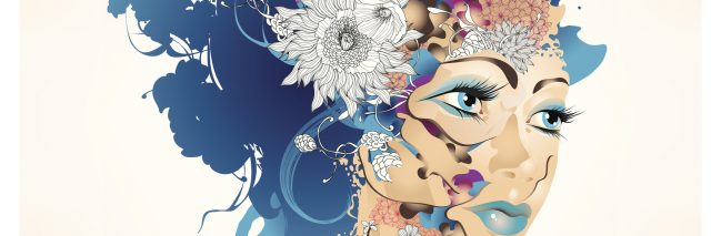 Surrealistic girl with flowers. Vector illustration