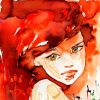 watercolor woman with red hair.