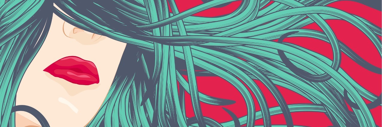 Poetic Explaining of My Panic Attacks Beautiful woman with long blue flowing hair. Face, hair and background are on separate layers. Extra folder includes Illustrator CS2 AI and PDF files.